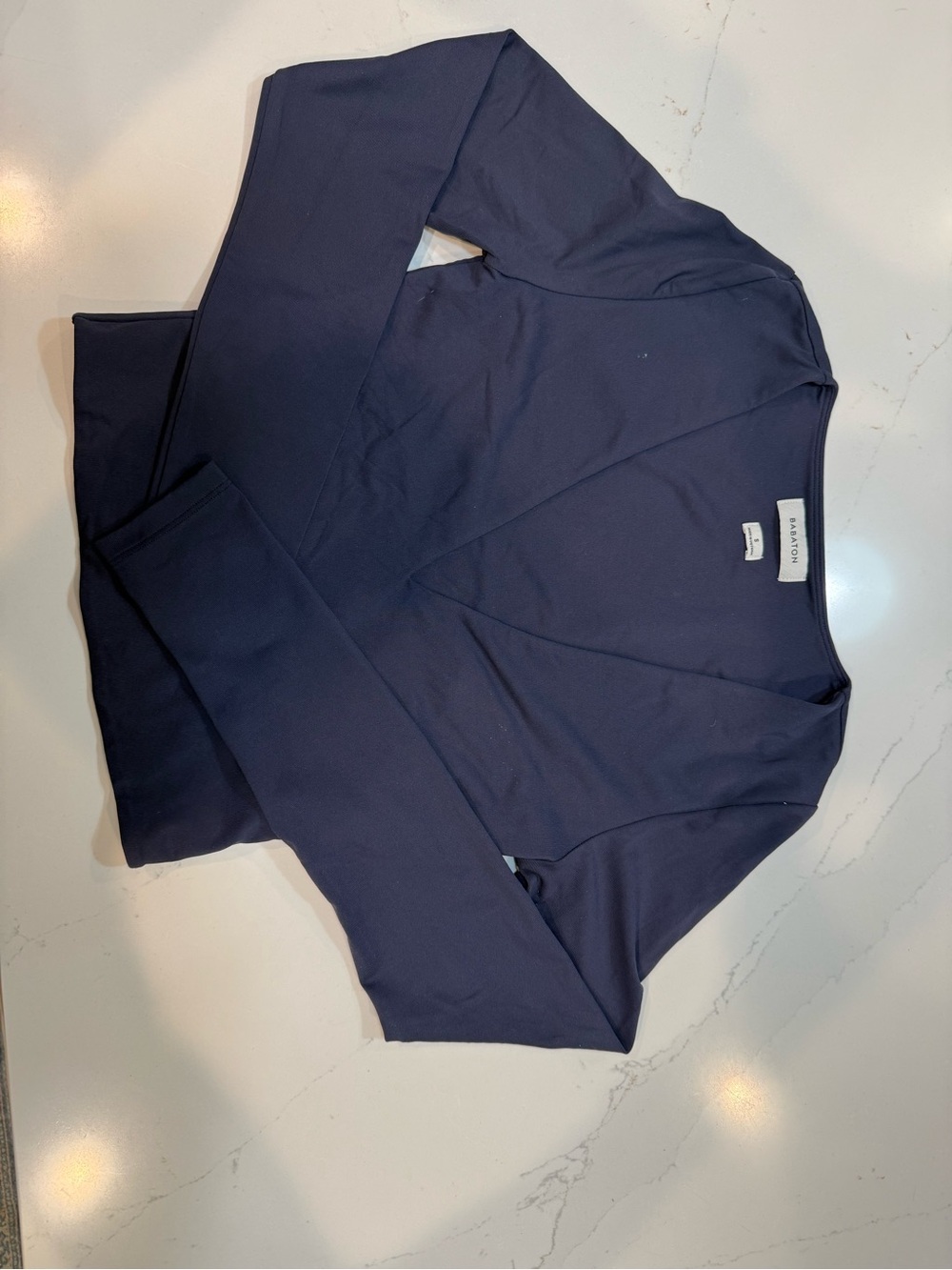 Babaton Navy Cropped Wrap-Front Long Sleeve Top